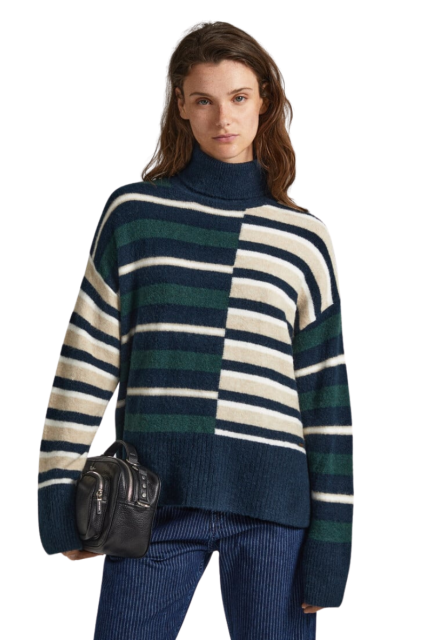 Pepe Jeans Γυναικείο Πουλόβερ Ριγέ PL702041-692 Πράσινο