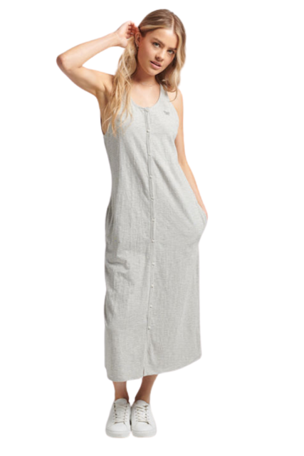 Superdry Midi Γυναικείο Φόρεμα W8011278A-8ZX Γκρι Ριγέ