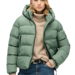 Superdry Κοντό Γυναικείο Puffer Μπουφάν W5011721A-F2L Πράσινο