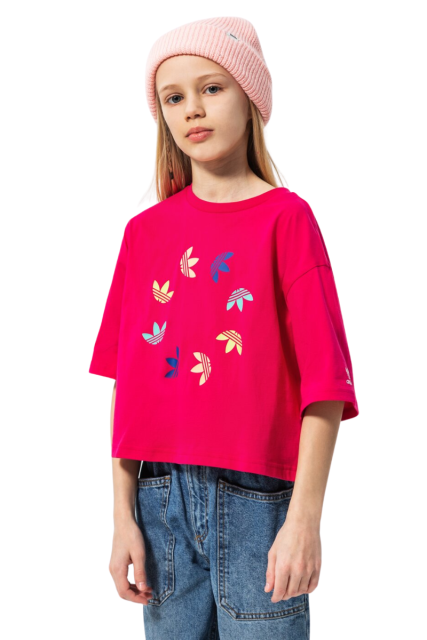 Adidas Παιδικό Καλοκαιρινό Crop Top Κοντομάνικο HE4746 Ροζ Adicolor