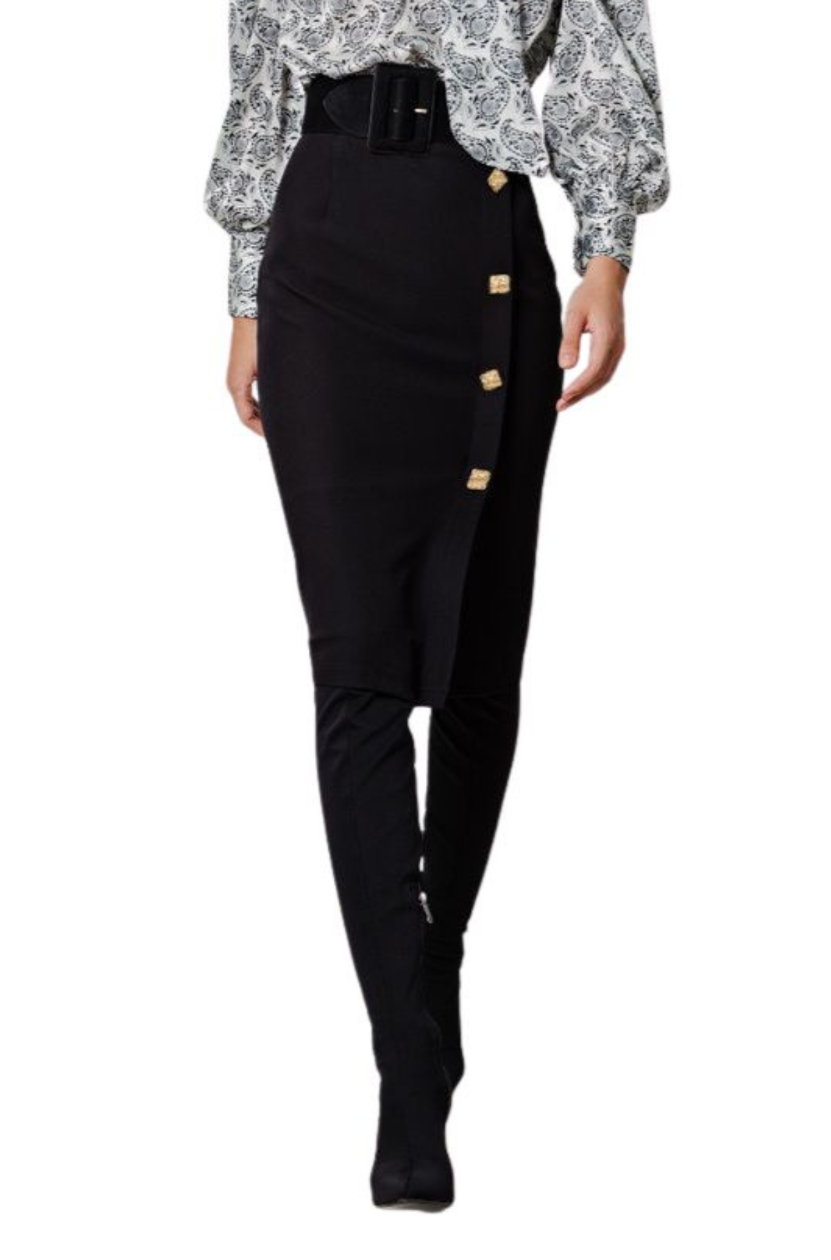 Fibes Fashion Midi Γυναικεία φούστα 04-2029-BL Μαύρη