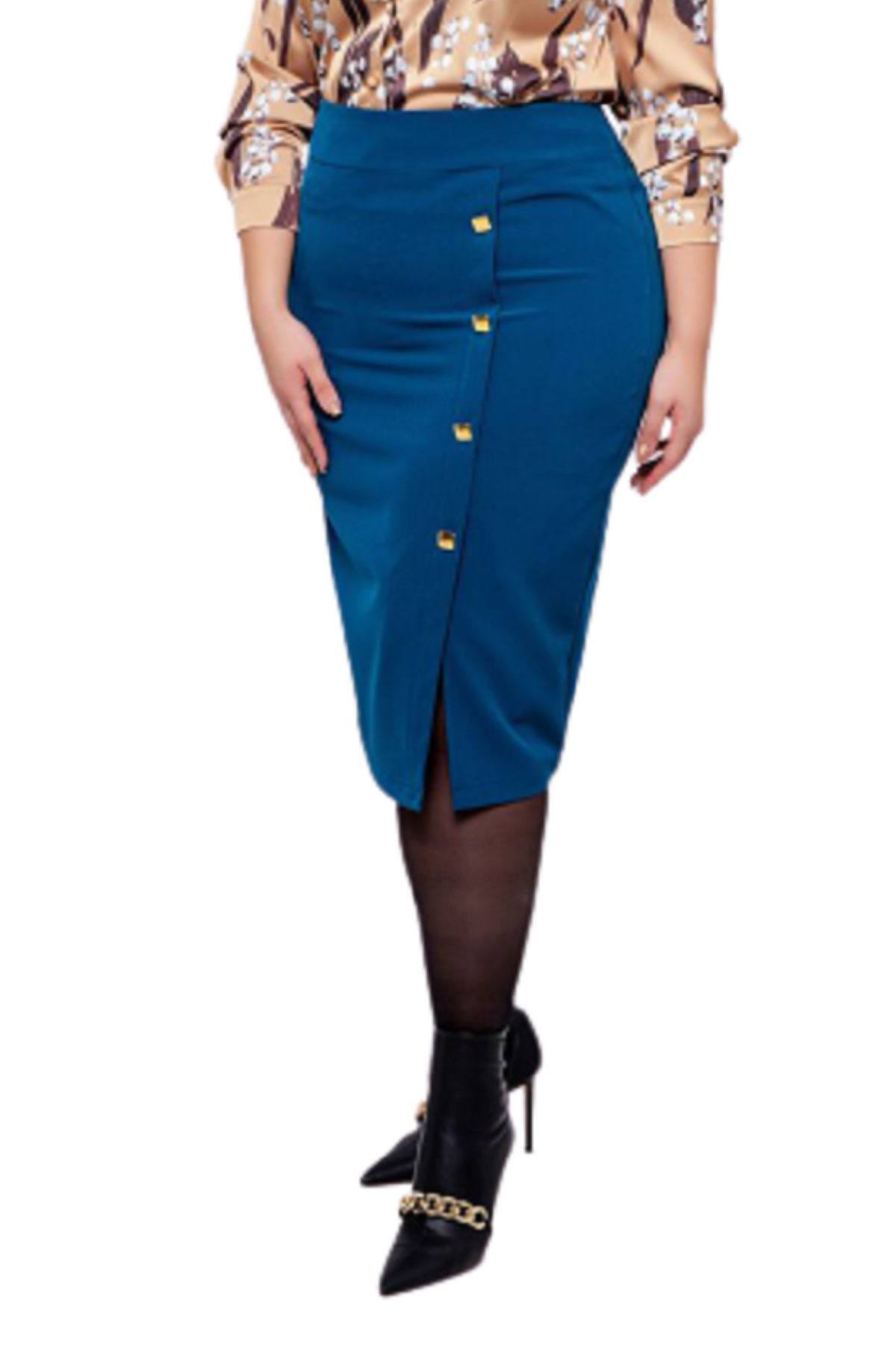 Fibes Fashion Midi Γυναικεία φούστα 04-2029 Πετρόλ
