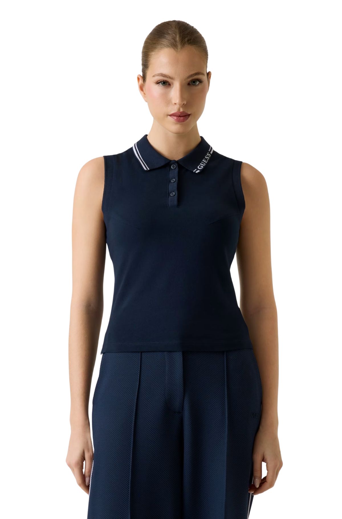 Guess Γυναικείο Αμάνικο Τοπ Polo V6GP03K2958-A71W Μπλε